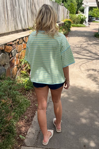 Striped Relaxed Fit Knit Tee-Mint/Blue