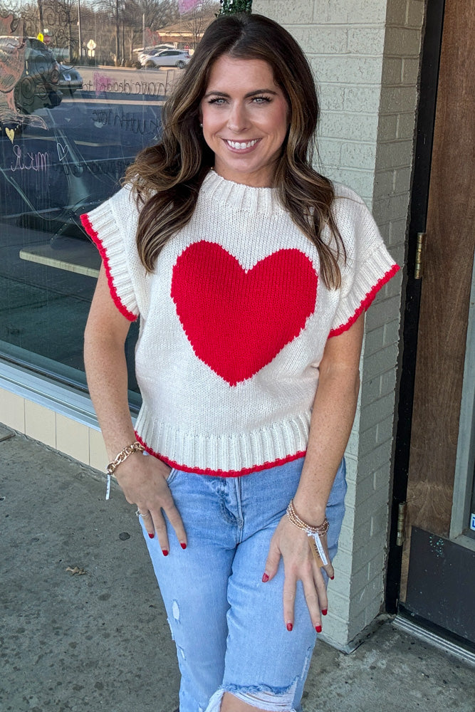 Clothing Red Sweater With Heart Boxy Heart Sweater Top-Red/Ivory
