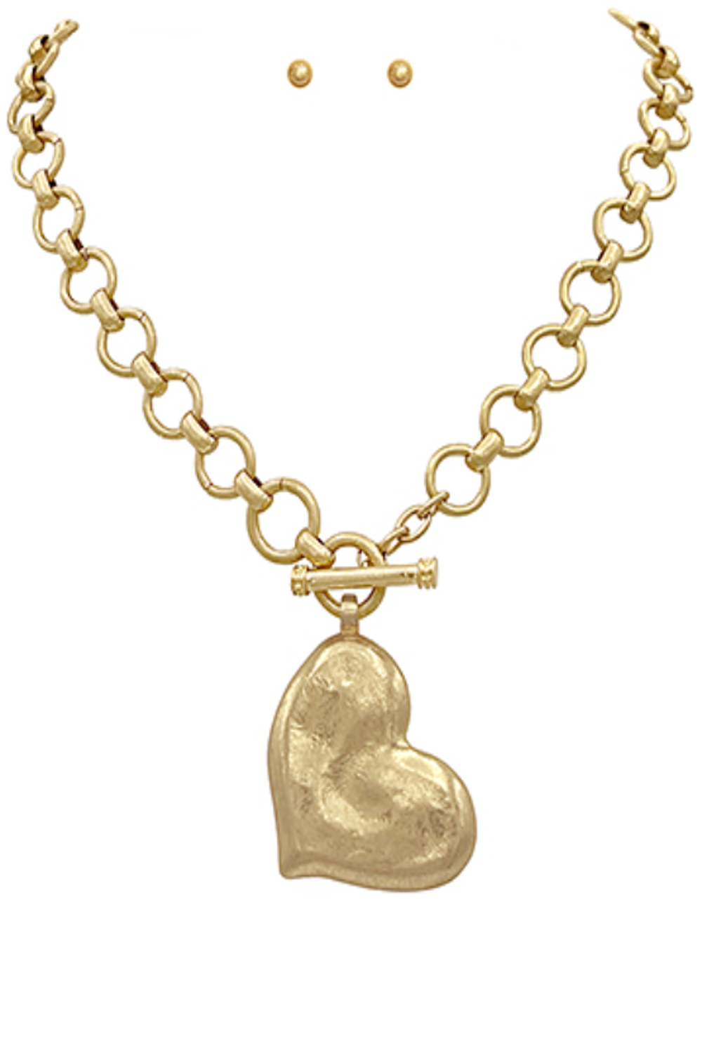 Textured Heart Necklace Set-Gold