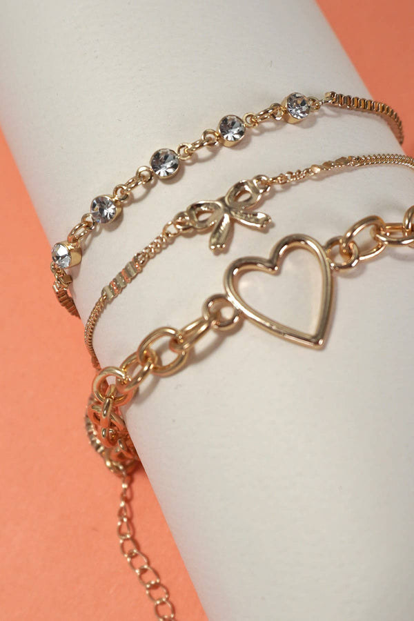 Heart And Bow Bracelet Set