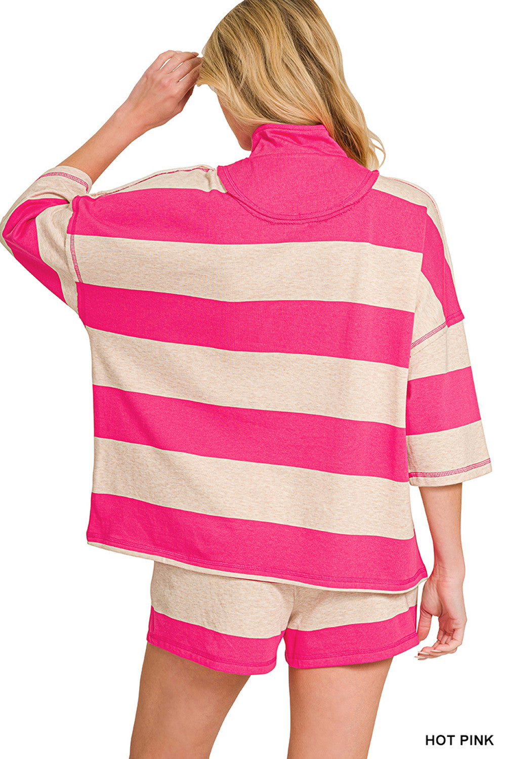 PRE-ORDER (Ships 7/9) Zenana-French Terry Color Block Top and Shorts Set