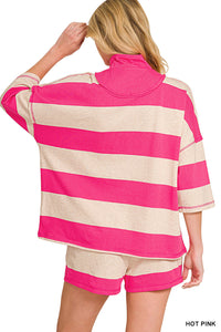 PRE-ORDER (Ships 7/9) Zenana-French Terry Color Block Top and Shorts Set
