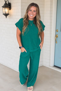 Hunter Green Cotton Slub Set by Zenana