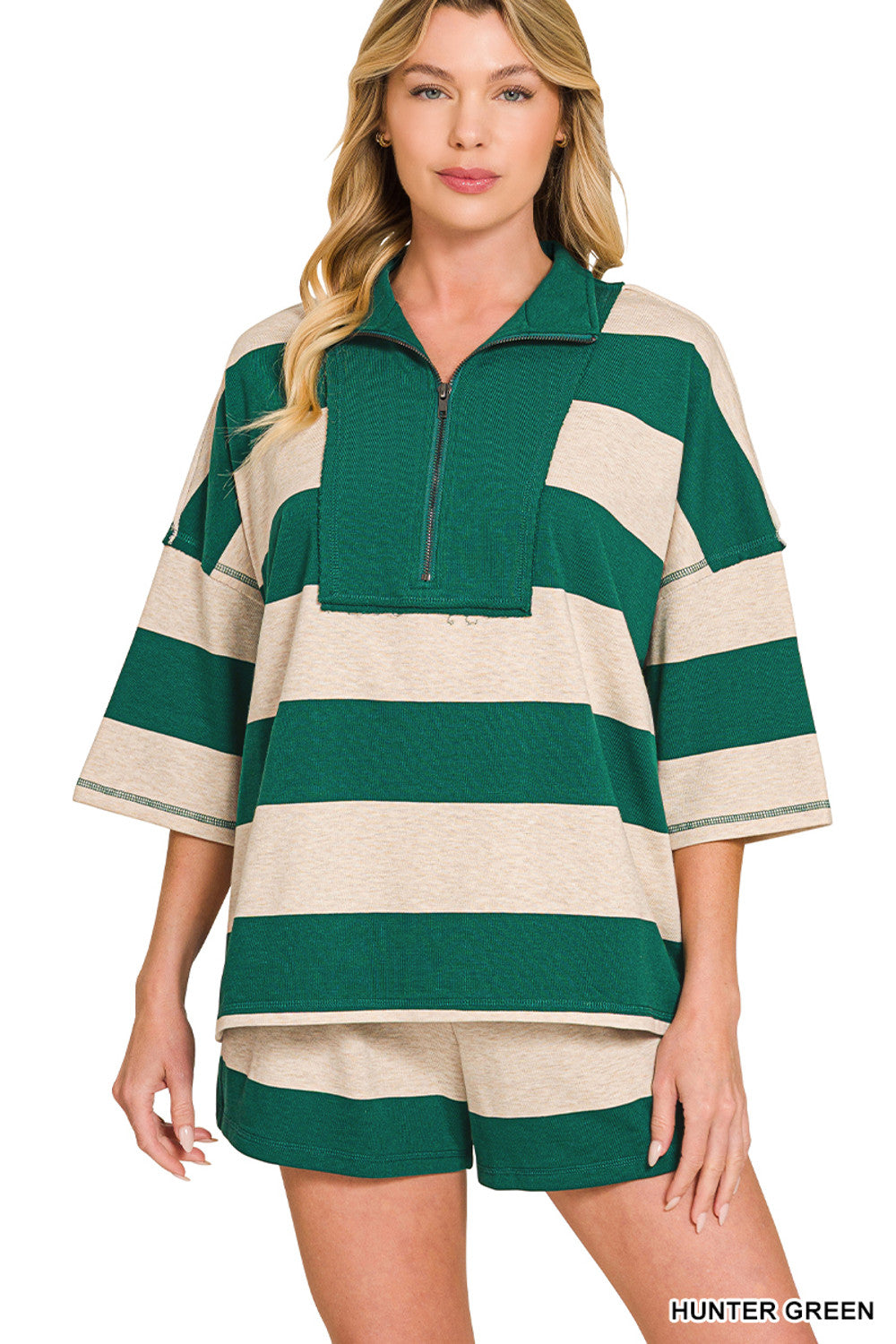 PRE-ORDER (Ships 7/9) Zenana-French Terry Color Block Top and Shorts Set