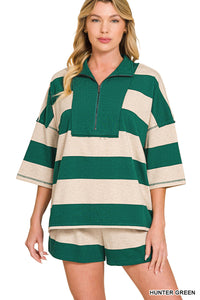 PRE-ORDER (Ships 7/9) Zenana-French Terry Color Block Top and Shorts Set