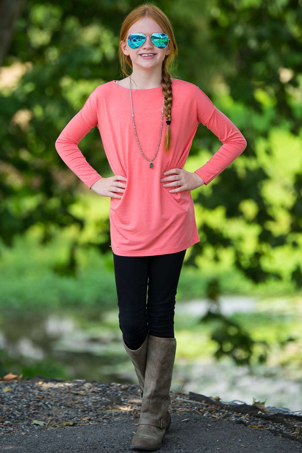 SALE-The Perfect Kids Long Sleeve Piko Top-Peach Echo