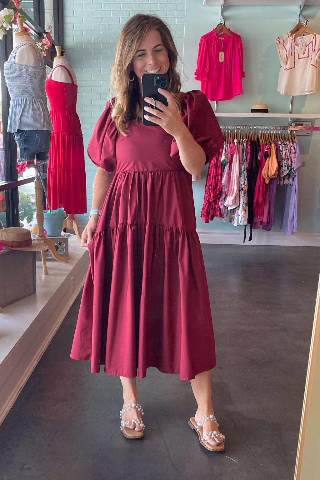 Fortunate As You Midi Dress-Burgundy