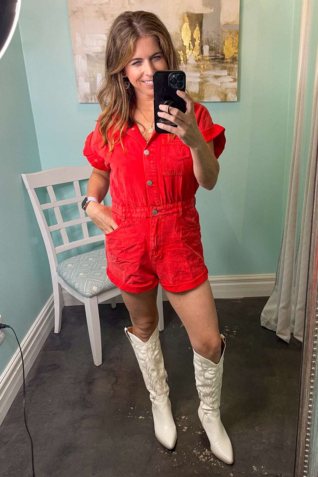Out On My Own Romper-Washed Red