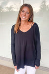 Piko Scoop Neck Long Sleeve Top-Black