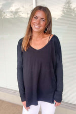 Piko Scoop Neck Long Sleeve Top-Black