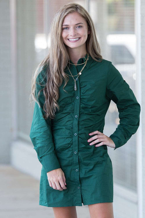 Out Of The Woods Shirt Dress - Dark Green