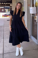 Entro Black Ruffle Sleeve Midi Dress