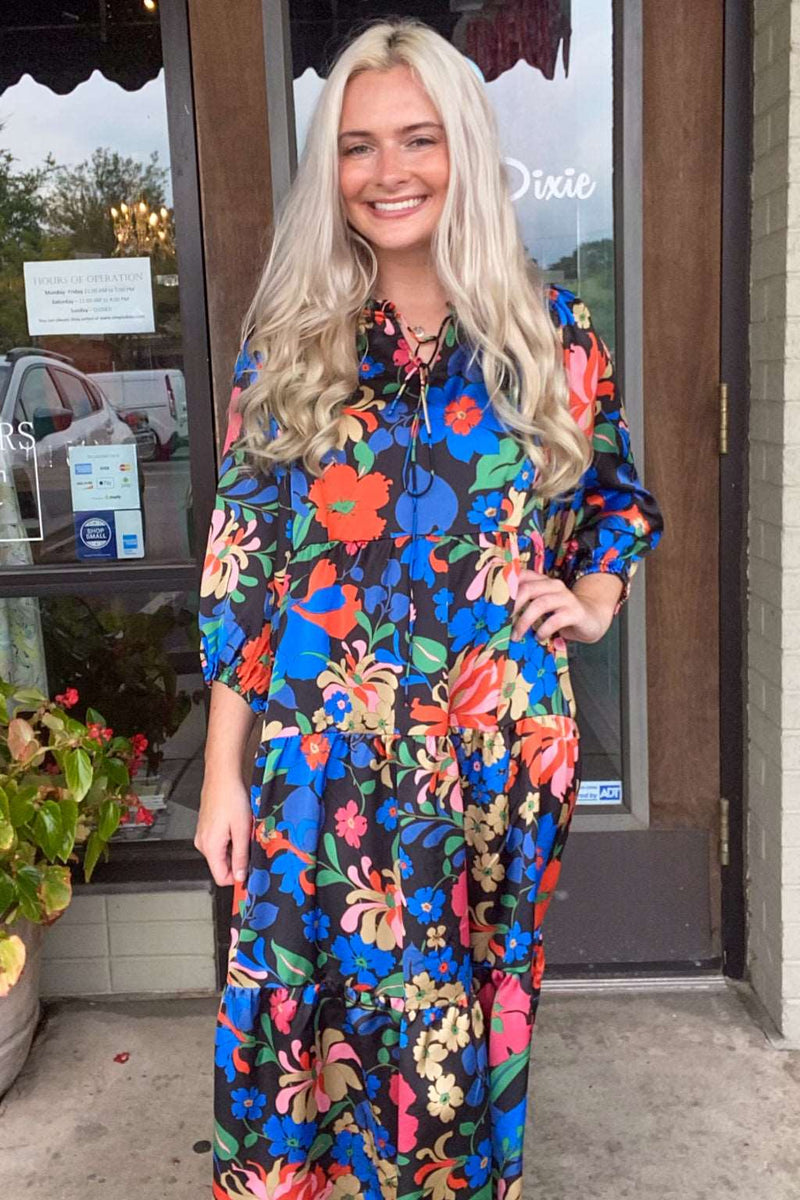 Caught A Glimpse Dress-Black Mix