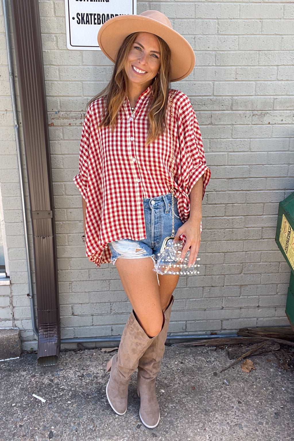 Day + Moon Red Checkered Top