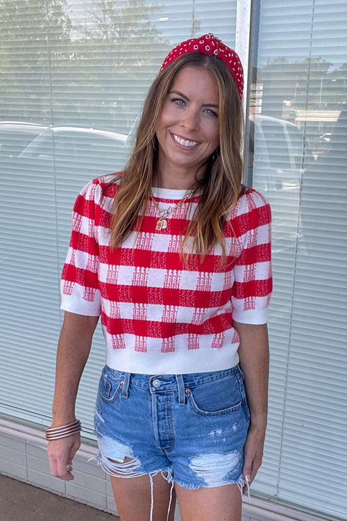Long Weekends Sweater Top-Red/White