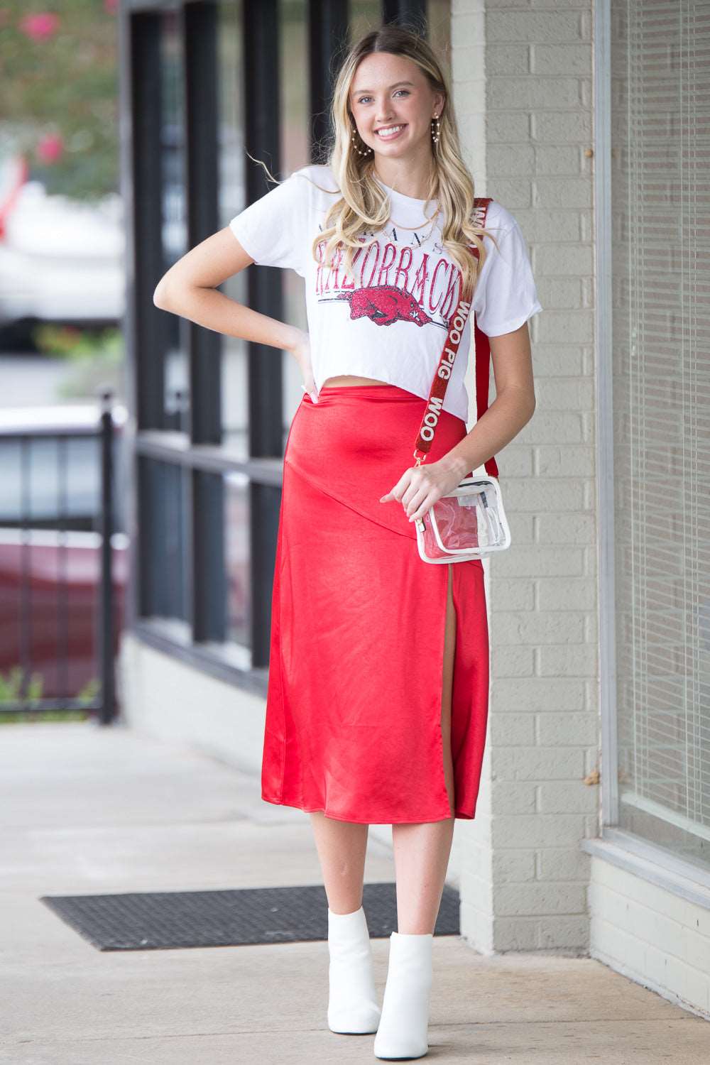 SALE-Came To Slay Side Slit Skirt - Coral Red