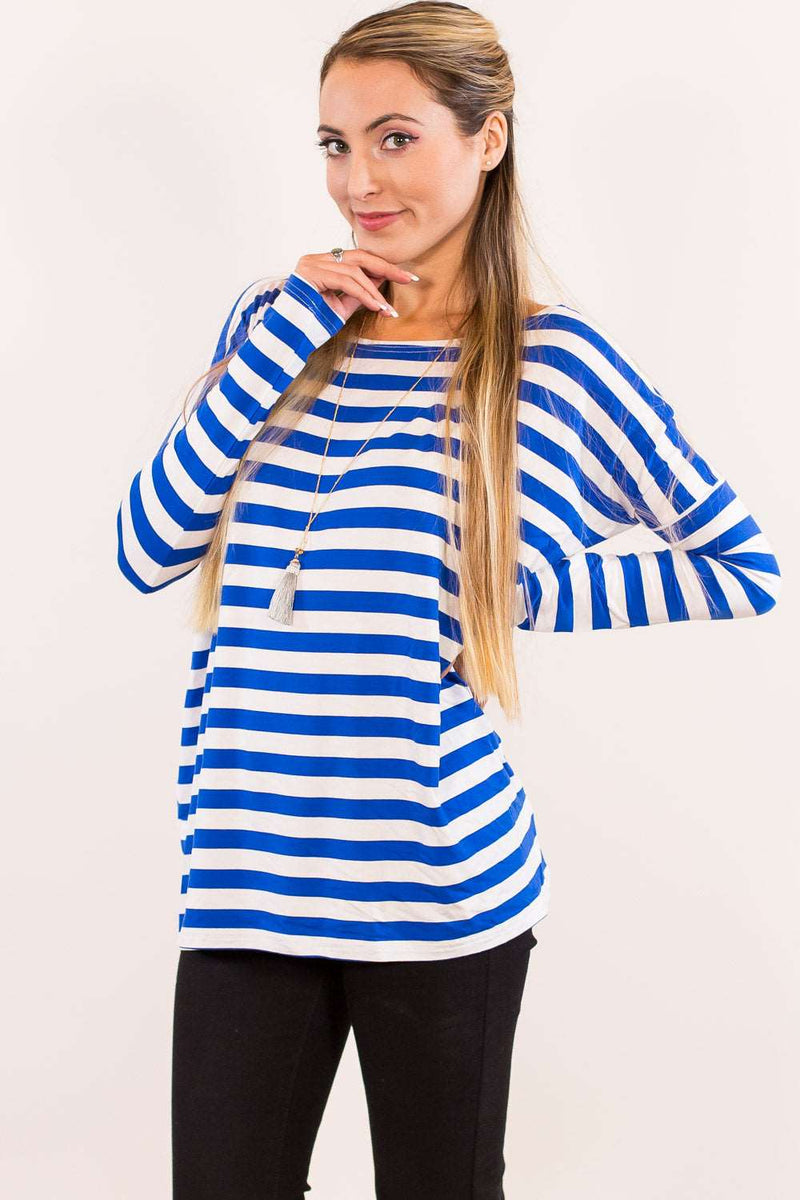 SALE-The Perfect Piko Thick Stripe Top-White/Royal