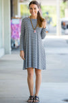 SALE-The Perfect Piko Long Sleeve Tiny Stripe Swing Dress-Heather/Black