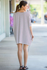 SALE-The Perfect Piko Half Sleeve Tunic-White/Burgundy