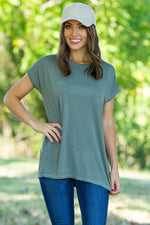 Perfect Piko Rolled Short Sleeve Top-Olive - Simply Dixie Boutique