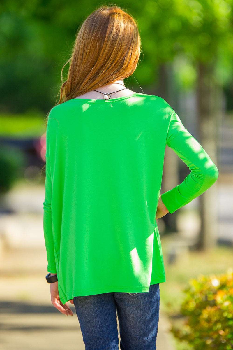 SALE-The Perfect Kids Long Sleeve Piko Top-Green Flash