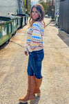 Long Sleeve Round Neck Textured Stripe Sweater-Multi