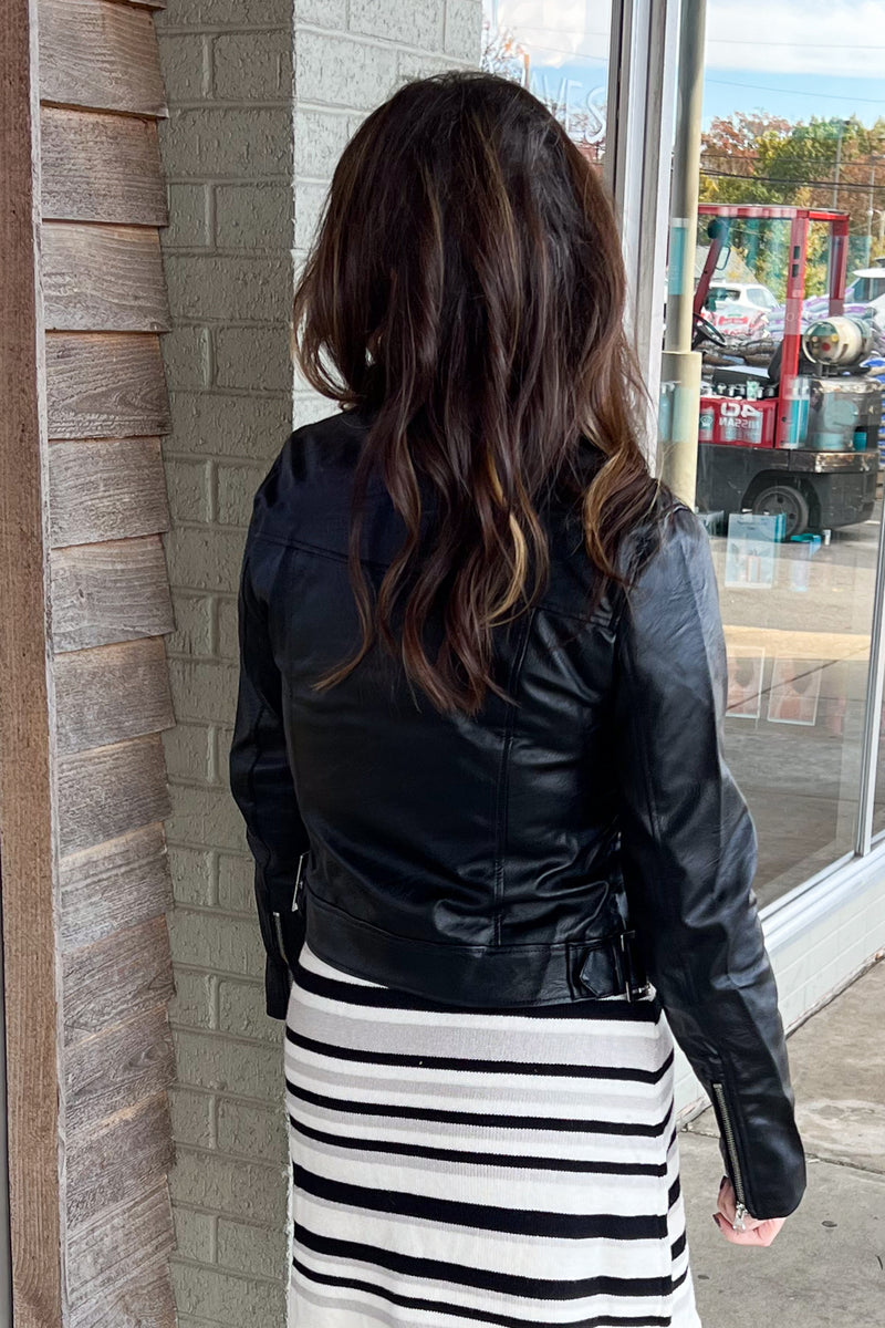 Vegan Leather Moto Jacket-Black