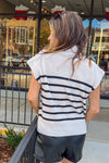 Turtleneck Power Shoulder Sweater Vest-Cream/Black