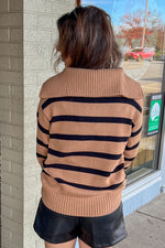 English Factory-Striped Knit Zip Pullover-Tan/Black