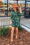 Umgee Green And Navy Button Front Dress