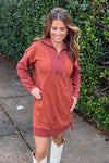 Cozy Composition Sweatshirt Dress-Rust