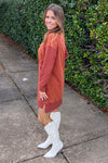 Cozy Composition Sweatshirt Dress-Rust