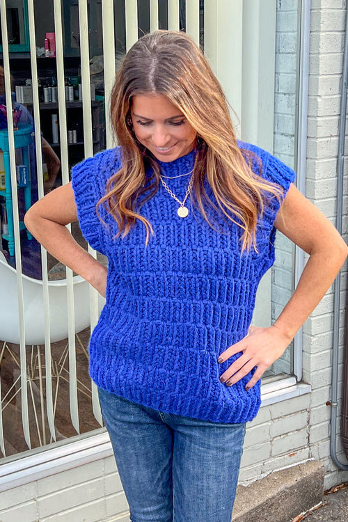 English Factory-Chunky Knit Sweater Vest-Blue