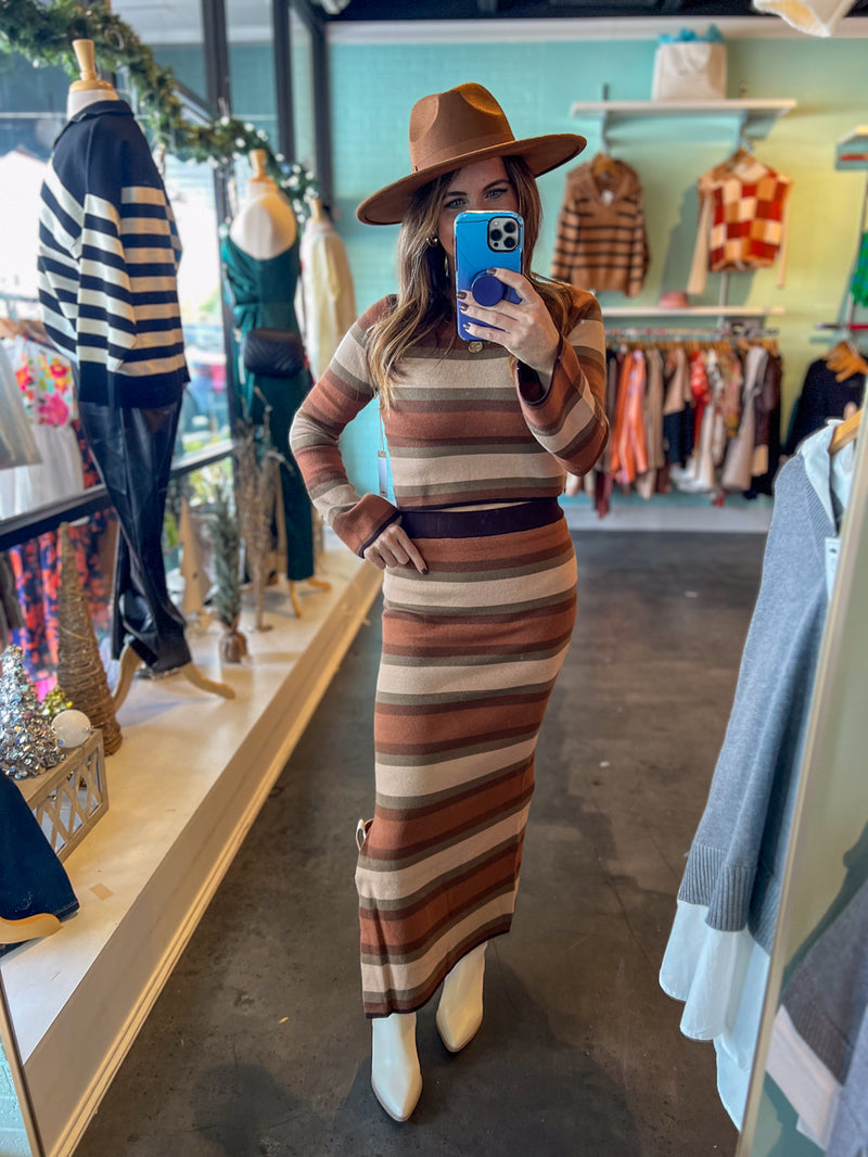 SALE-Lucca Couture-DANNA STRIPED TOP AND SKIRT SET-MUD STRIPES