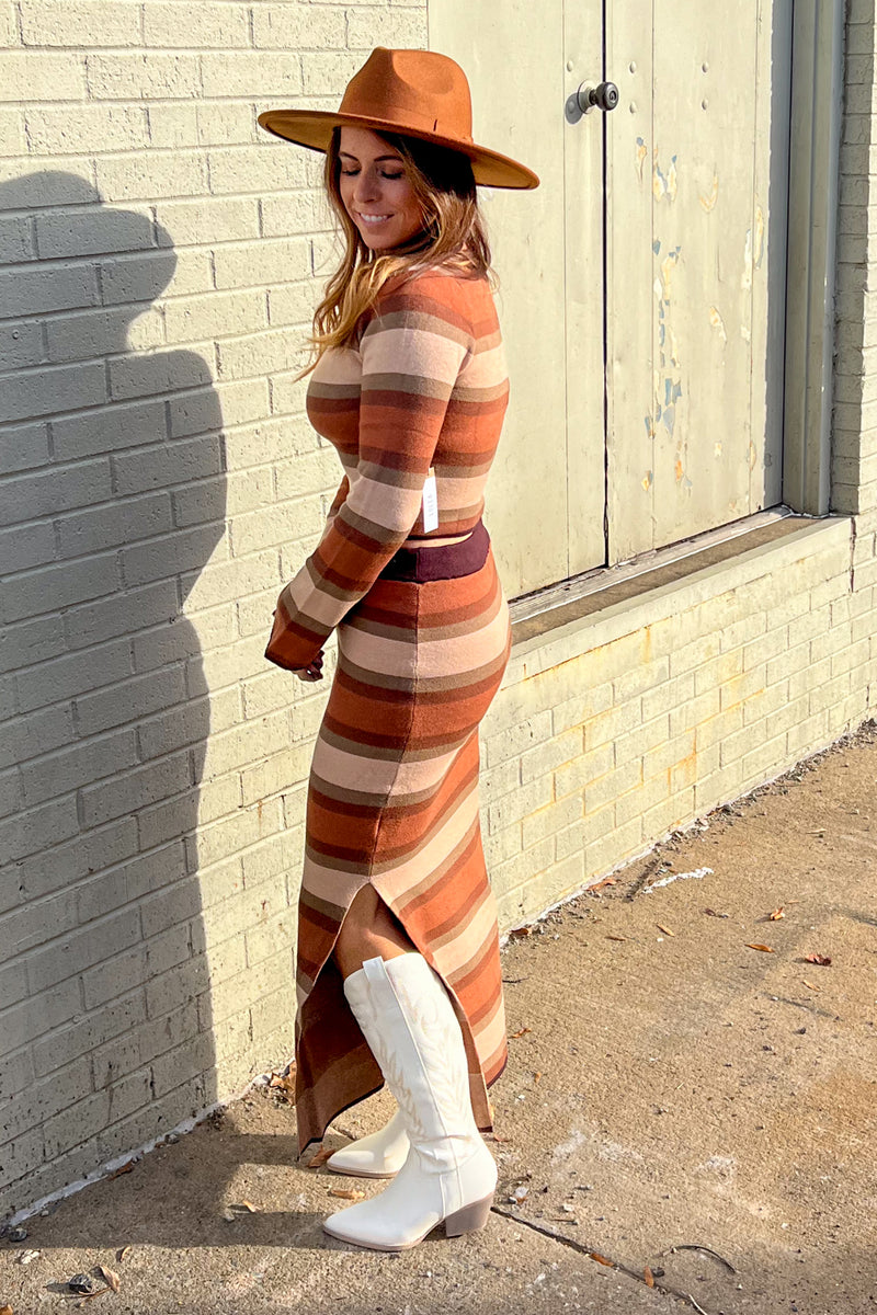 Lucca Couture-DANNA STRIPED TOP AND SKIRT SET-MUD STRIPES