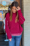 Zenana-Oversized Mock Neck Raw Seam Chenille Sweater