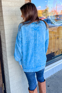 Zenana-French Terry Acid Wash Pullover With Pocket