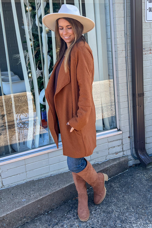 Open Front Quilted Jacket-Camel