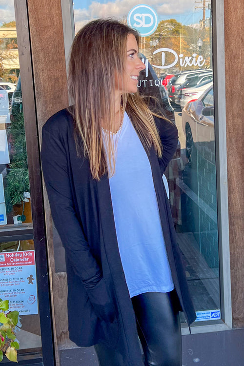 Zenana-Slouchy Open Pocket Cardigan-Black