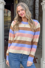 Stripe Color Block Pullover Sweater-Lavendar