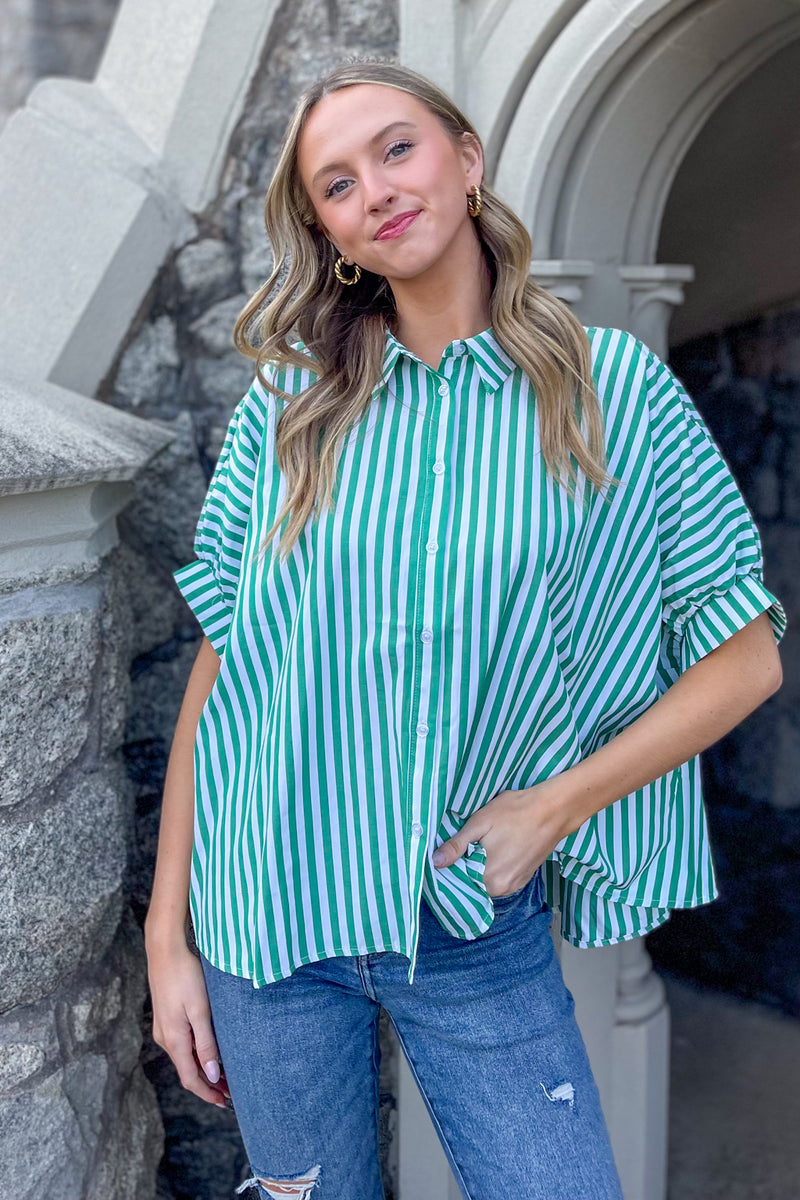 Lucky Me Oversized Top-Green/White