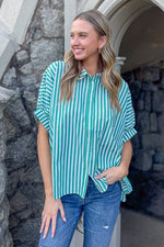 Green and white stripe oversized button down