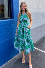 TCEC Blue and Green Floral Midi Dress