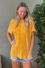 Zenana Baby Waffle Short Sleeve Top Golden Yellow