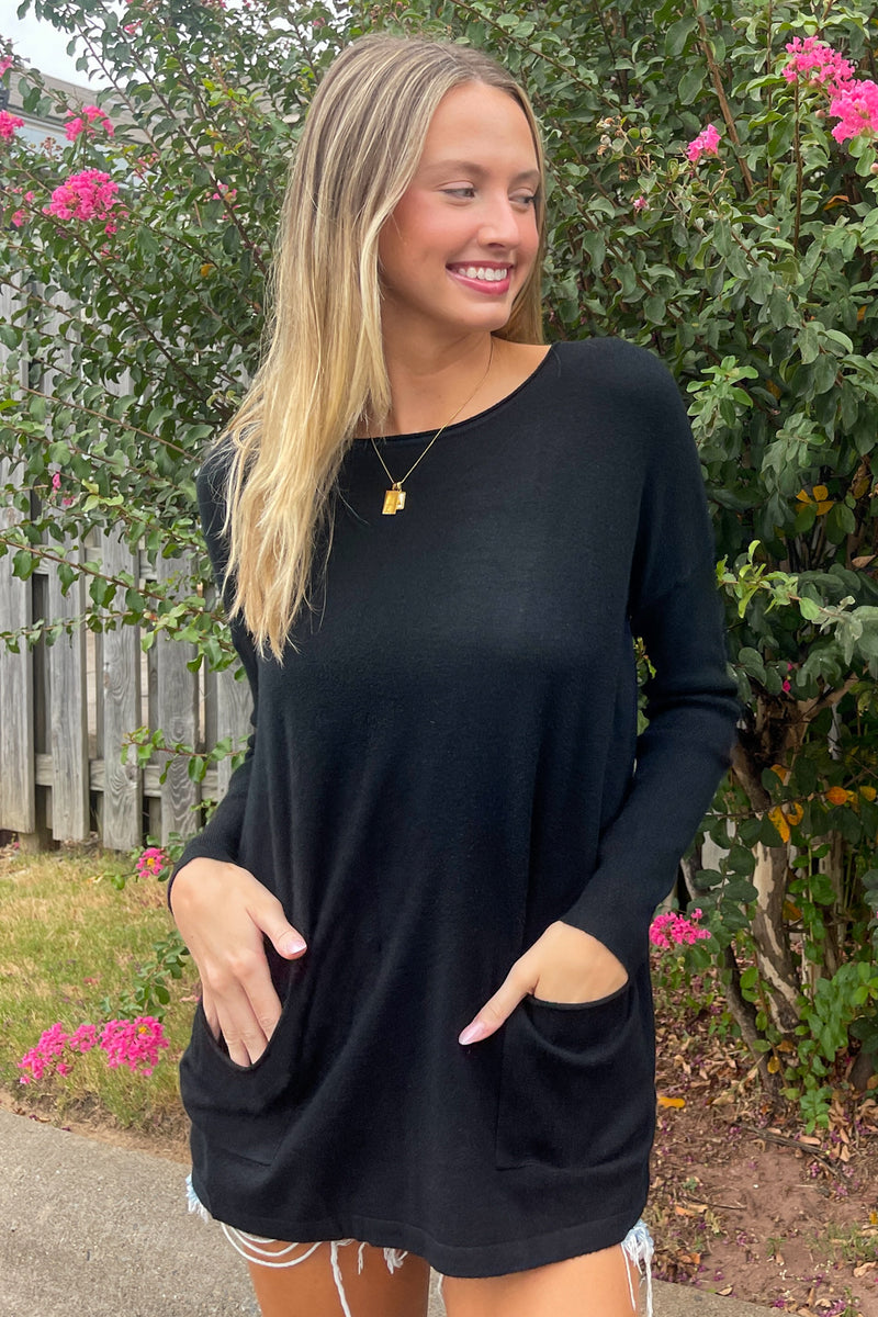 Zenana Front Pocket Sweater Black