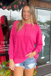 Zenana Clothing Fuchsia Front Seam Oversized Sweater