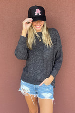 Zenana Dolman Sleeve Melange Sweater Black