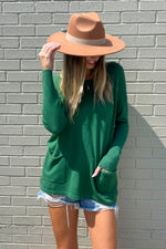 Dark Green Zenana Front Pocket Soft Sweater
