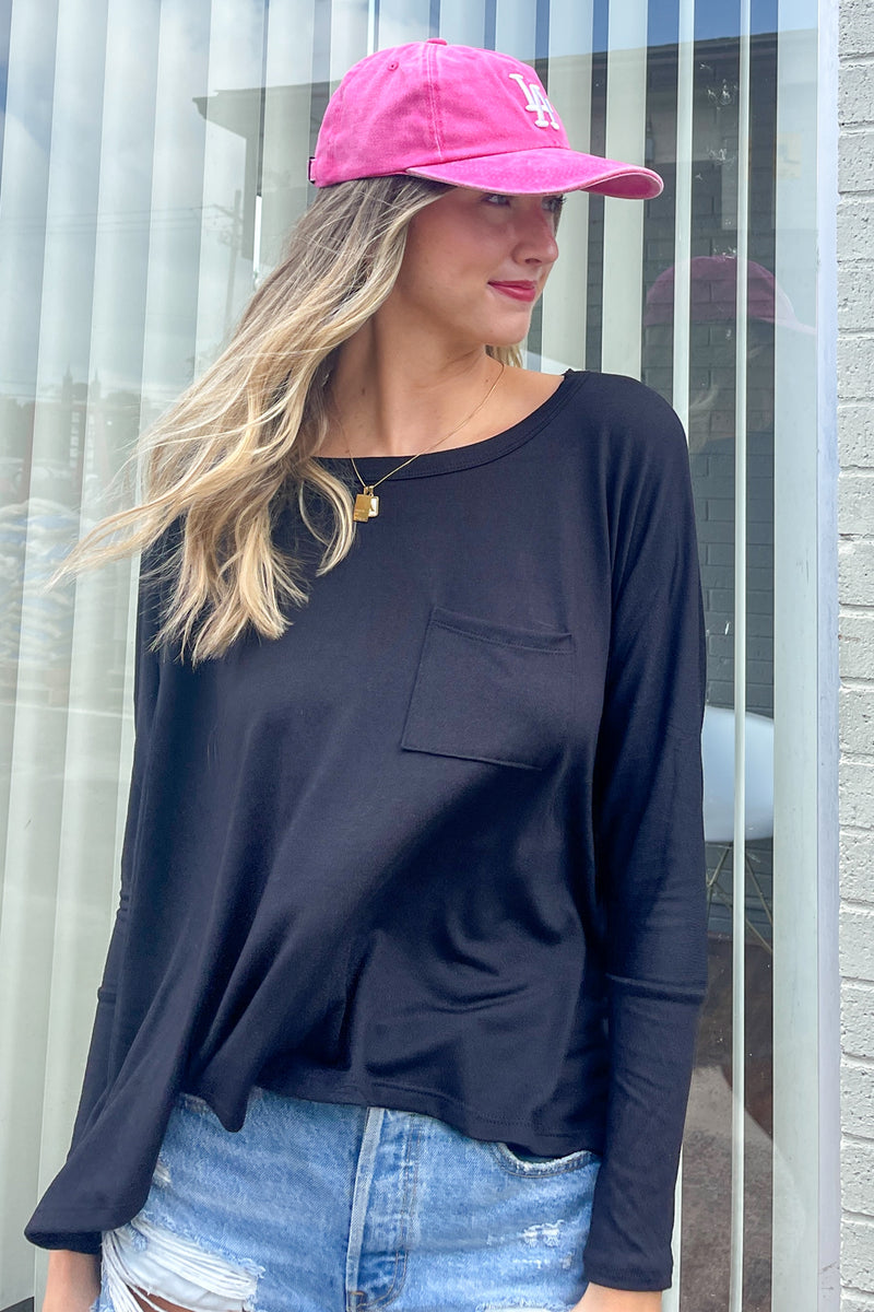 Zenana Long Sleeve Dolman Top Black