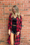 Home For The Holidays Longline Shacket-Red Plaid